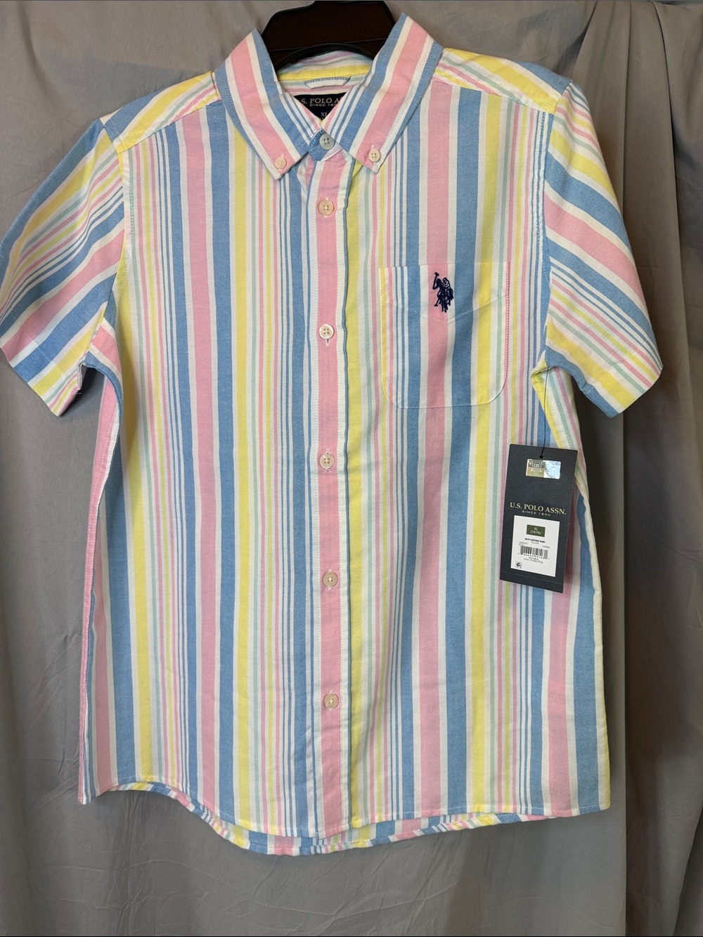 U.S. Polo Assn. Boy’s Pastel Striped Short Sleeve Button-Down Shirt, sz XL 14-16